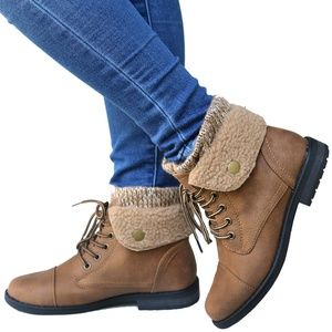 New Tan Sweater Cuff Lace Ankle Boot Booties 9